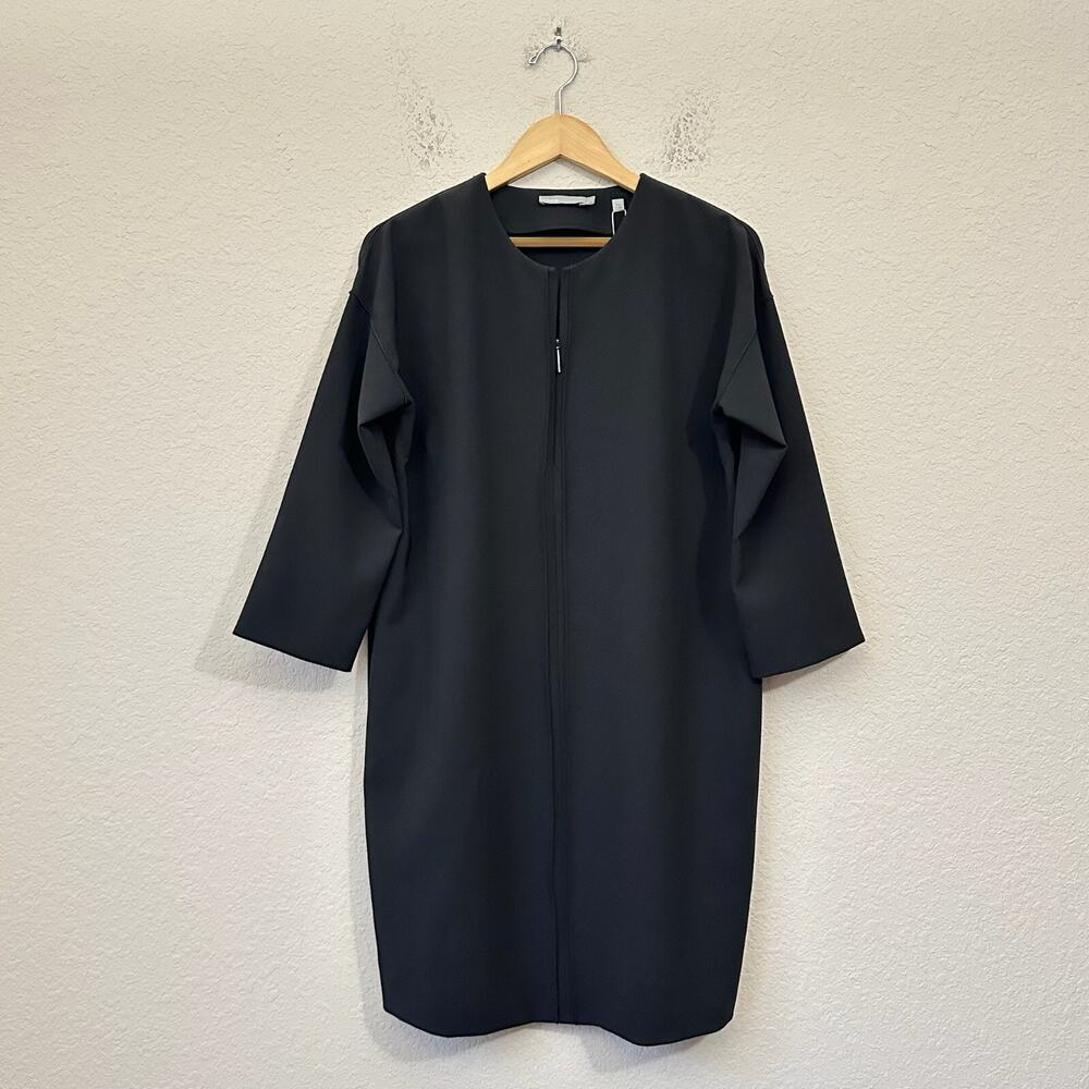 VINCE Front Zip Mini Dress Black Stretch Shift Minimalist Gothic NWT